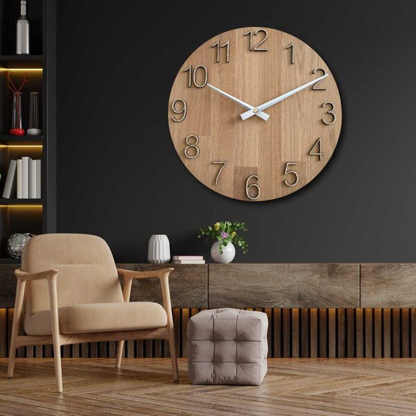 Elegantné nástenné hodiny z masívneho dubu – strieborné ručičky | SHTOP: HDF - Biela 30 cm 4613-107542 MAS016-OSMO-3041-heads-silver