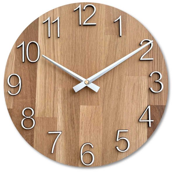Elegantné nástenné hodiny z masívneho dubu – strieborné ručičky | SHTOP: HDF - Biela 30 cm 4613-107542 MAS016-OSMO-3041-heads-silver