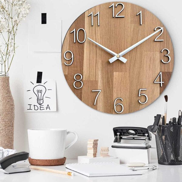 Elegantné nástenné hodiny z masívneho dubu – strieborné ručičky | SHTOP: HDF - Biela 30 cm 4613-107542 MAS016-OSMO-3041-heads-silver