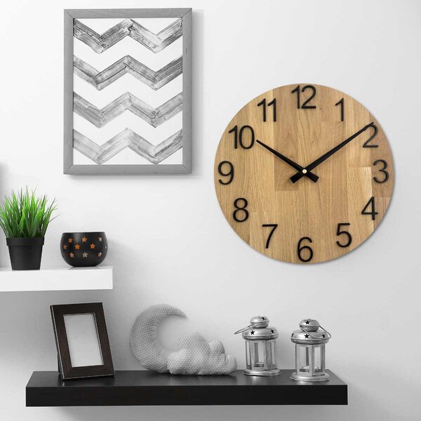 Elegantné nástenné hodiny z masívneho dubu - ručičky čierne | RODRA: HDF - Biela 30 cm 4615-107555 FB-MAS016-OSMO-3041-heads-black