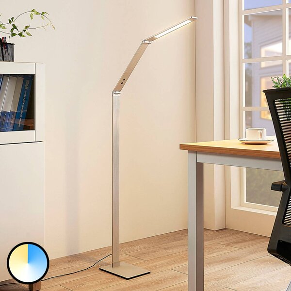 Stojacia lampa Lucande LED Nicano, sivá, kov, 125 cm, Hliník / sivá / zinok, Pracovňa / Kancelária, Hliník, Moderný, Stolová lampa