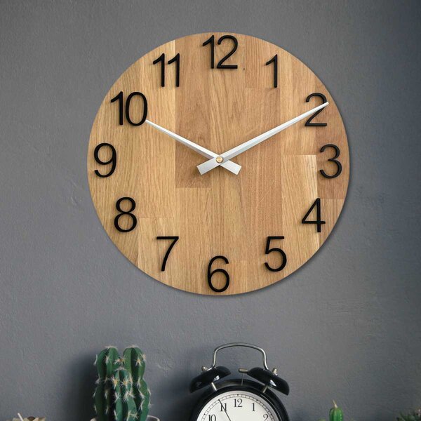 Elegantné nástenné hodiny z masívneho dubu – strieborné ručičky | SHTOP: HDF - Biela 30 cm 4613-107542 MAS016-OSMO-3041-heads-silver
