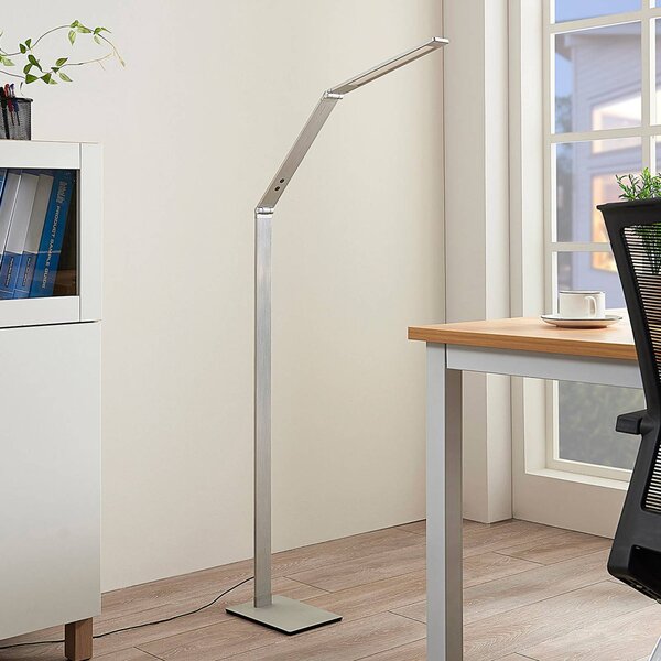 Stojacia lampa Lucande LED Nicano, sivá, kov, 125 cm, Hliník / sivá / zinok, Pracovňa / Kancelária, Hliník, Moderný, Stolová lampa