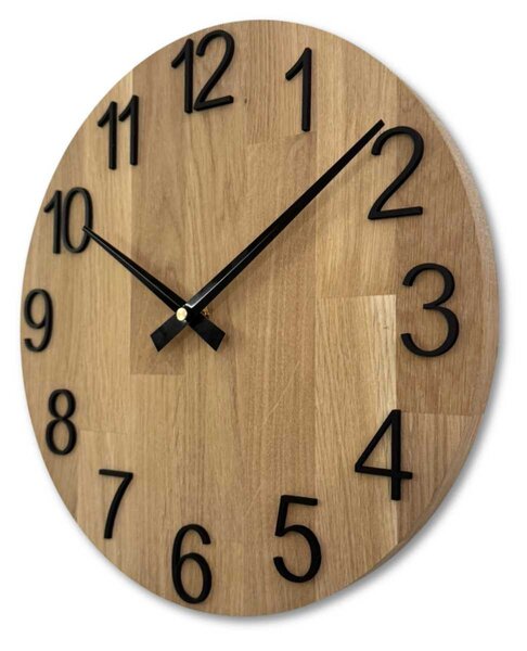 Elegantné nástenné hodiny z masívneho dubu - ručičky čierne | RODRA: HDF - Biela 30 cm 4615-107555 FB-MAS016-OSMO-3041-heads-black