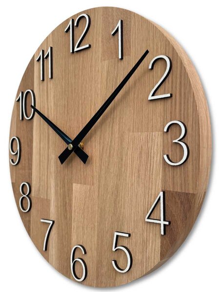 Elegantné nástenné hodiny z masívneho dubu - ručičky čierne | RODRA: HDF - Biela 30 cm 4615-107555 FB-MAS016-OSMO-3041-heads-black