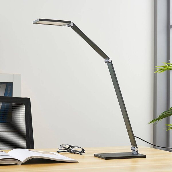 Lucande Stolná LED lampa Mion, 41 cm, hranatá, stmievateľná, Hliník / sivá / zinok, Pracovňa / Kancelária, Hliník, Moderný, Stolová lampa