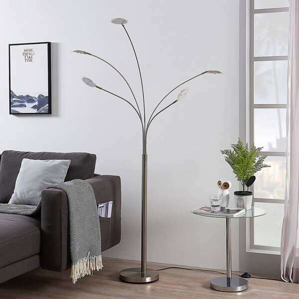 Lindby LED stojacia lampa Anea, 179 cm, 5 svetiel, niklová farba, Hliník / sivá / zinok, Obývacia izba / jedáleň, kov, Moderný, Stolová lampa