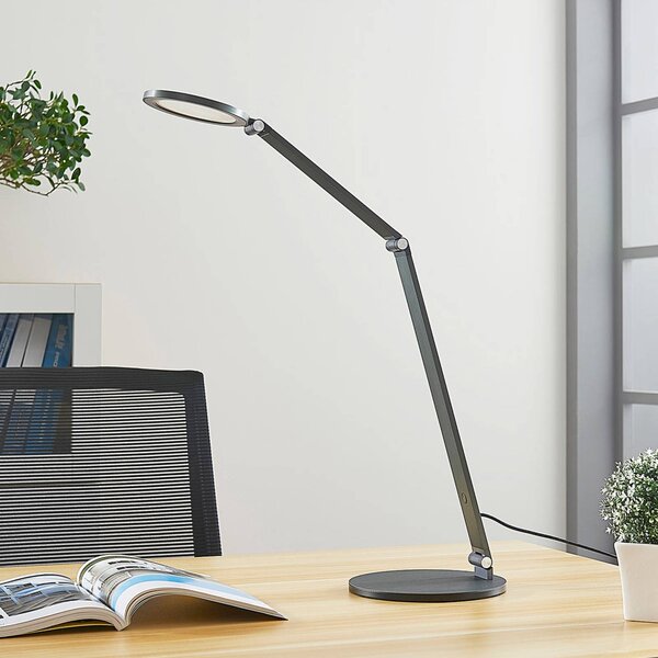Stolná LED lampa Lucande Mion, 41 cm, okrúhla, stmievateľná, Hliník / sivá / zinok, Pracovňa / Kancelária, Hliník, Moderný, Stolová lampa