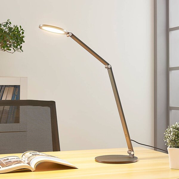 Stolná LED lampa Lucande Mion, 41 cm, okrúhla, stmievateľná, Hliník / sivá / zinok, Pracovňa / Kancelária, Hliník, Moderný, Stolová lampa