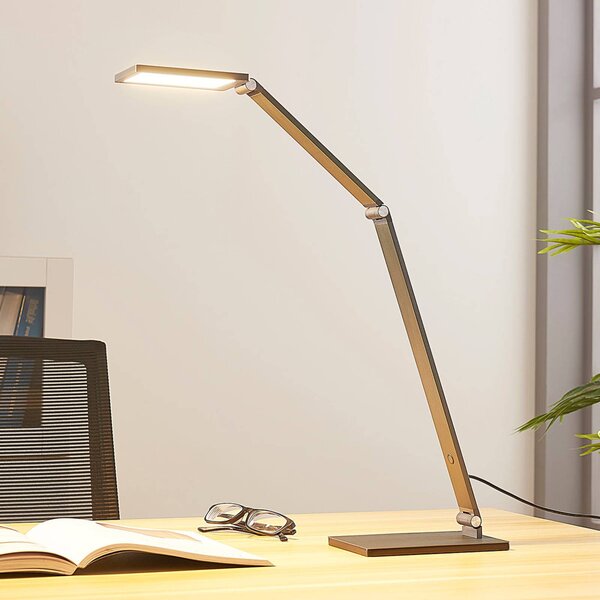 Lucande Stolná LED lampa Mion, 41 cm, hranatá, stmievateľná, Hliník / sivá / zinok, Pracovňa / Kancelária, Hliník, Moderný, Stolová lampa