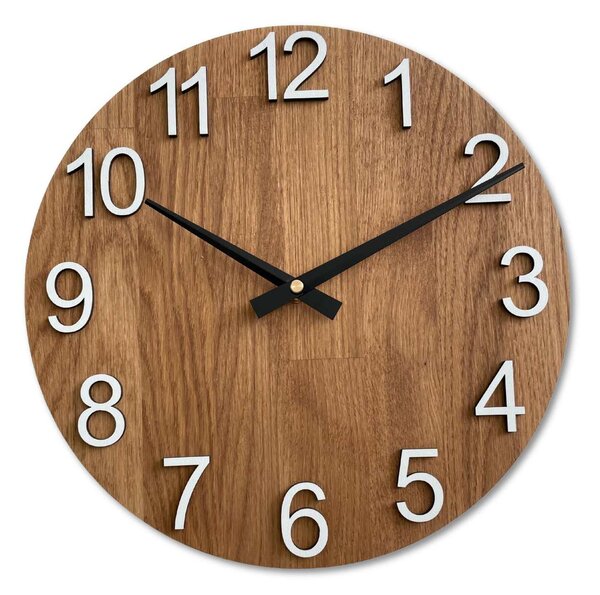 Drevené nástenné hodiny s veľkými číslicami | ROTREIU: HDF - Biela 30 cm 4618-107654 MAS017-3072-black-hands