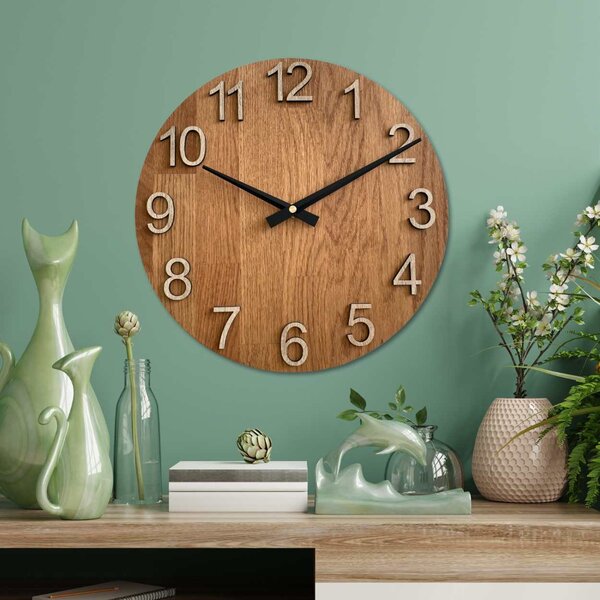 Drevené nástenné hodiny s veľkými číslicami | ROTREIU: HDF - Biela 30 cm 4618-107654 MAS017-3072-black-hands