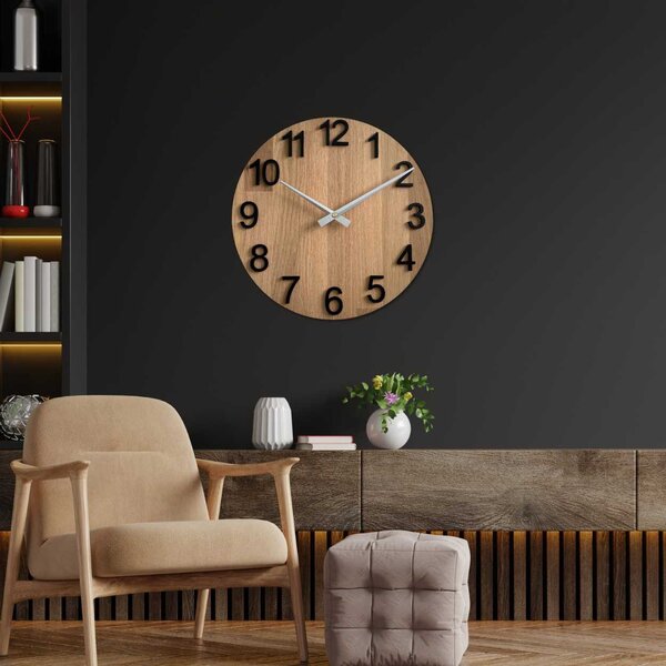 Nástenné hodiny z dubového dreva | NITORE: HDF - Biela 30 cm 4619-107663 MAS017-3041-hands/silver