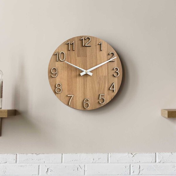 Nástenné hodiny z dubového dreva | NITORE: HDF - Biela 30 cm 4619-107663 MAS017-3041-hands/silver