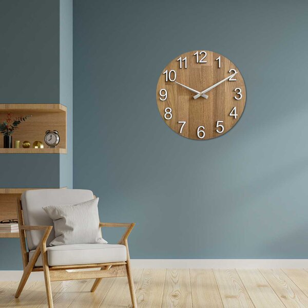 Nástenné hodiny z dubového dreva | NITORE: HDF - Biela 30 cm 4619-107663 MAS017-3041-hands/silver