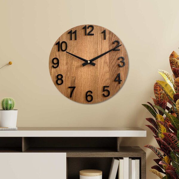 Drevené nástenné hodiny s veľkými číslicami | ROTREIU: HDF - Biela 30 cm 4618-107654 MAS017-3072-black-hands