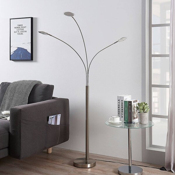 Lindby LED stojacia lampa Anea, 168 cm, 3 svetlá, niklová farba, Hliník / sivá / zinok, Obývacia izba / jedáleň, kov, Moderný, Stolová lampa