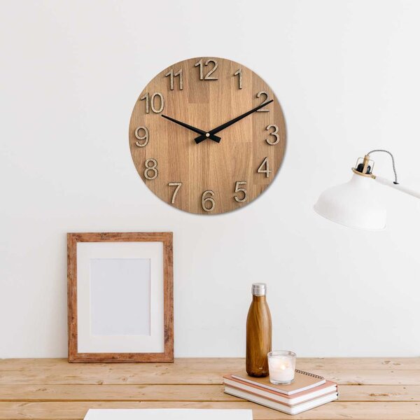 Hodiny na stenu z dubového dreva | TRIPKO: HDF - Biela 30 cm 4620-107672 MAS017-3041-hands/black