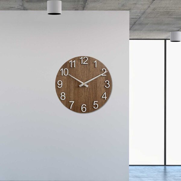 Elegantné hodiny z prírodného dreva na stenu | TORRHTO: HDF - Biela 30 cm 4623-107690 MAS017-3073-silver-hands