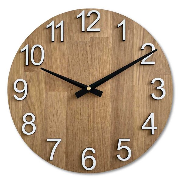 Hodiny na stenu z dubového dreva | TRIPKO: HDF - Biela 30 cm 4620-107672 MAS017-3041-hands/black