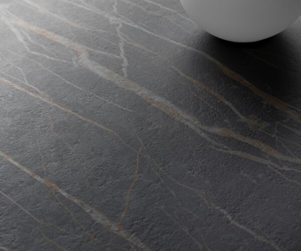 DELIFE Konferenčný stolík Edge zaoblený 120x70 cm keramika Laminam® Noir Desir hnedá Vibany kov čierna