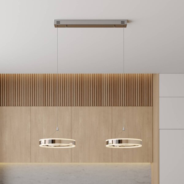 Závesné svietidlo Lucande LED Lyani, 85 cm, 2 svetlá, chróm, stmievateľné, Chrómová / strieborná, Obývacia izba / jedáleň, kov, Moderný, Závesné svietidlo