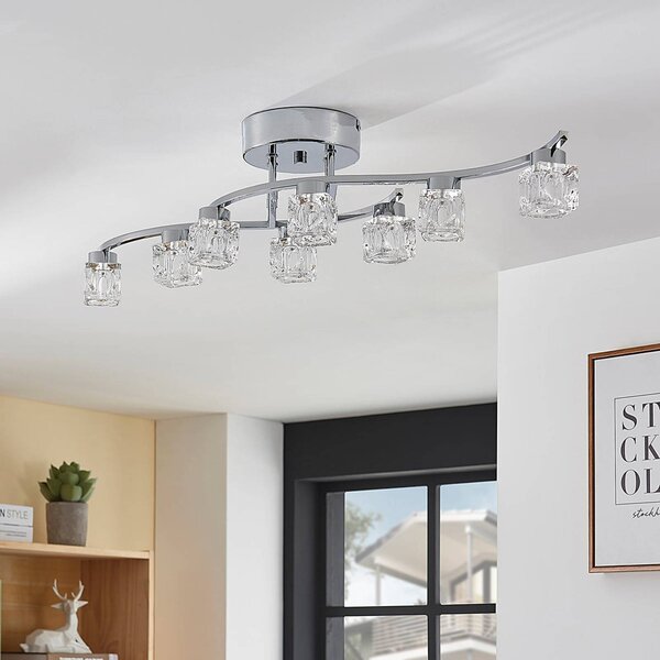Lindby LED stropné svietidlo Yaro, 8 svetiel, chróm, stmievateľné, Chrómová / strieborná, Obývacia izba / jedáleň, kov, Moderný, Stropné svetlo