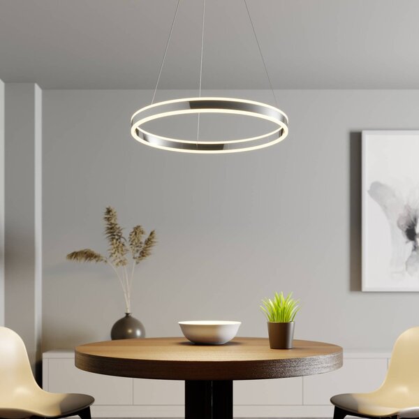 Lucande Závesné svietidlo LED Lyani, Ø 60 cm, chróm, stmievateľné, Chrómová / strieborná, Obývacia izba / jedáleň, kov, Moderný, Závesné svietidlo