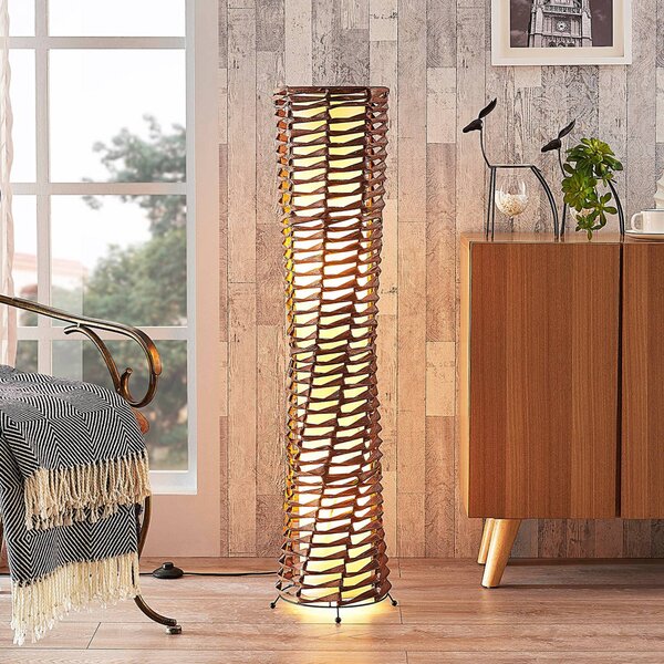 Stojacia lampa Lindby Joas, 110 cm, papier, textil, hnedá, Hnedá / hrdzavá, Obývacia izba / jedáleň, Papier / lunolit / lunopal, Moderný, Stojacie svietidlo