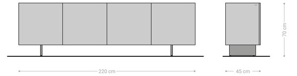 DELIFE Komoda Kazu 220 cm metalická zlatá 4 dvierka závesná kov čierna keramika Laminam®Noir Desir hnedá