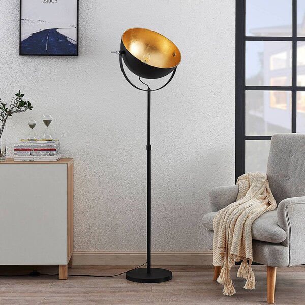 Stojacia lampa Lindby Muriel, 1 svetlo, čierna/zlatá, kov, Čierna, Obývacia izba / jedáleň, kov, Moderný, Stojacie svietidlo