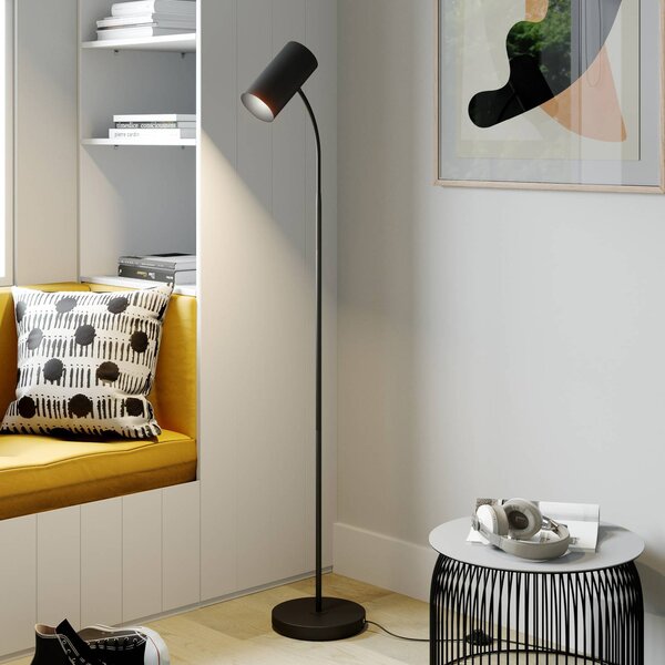 Stojacia lampa Lindby Karoli, čierne, 156 cm, kov, ohybné rameno, Čierna, Obývacia izba / jedáleň, kov, Moderný, Stolová lampa
