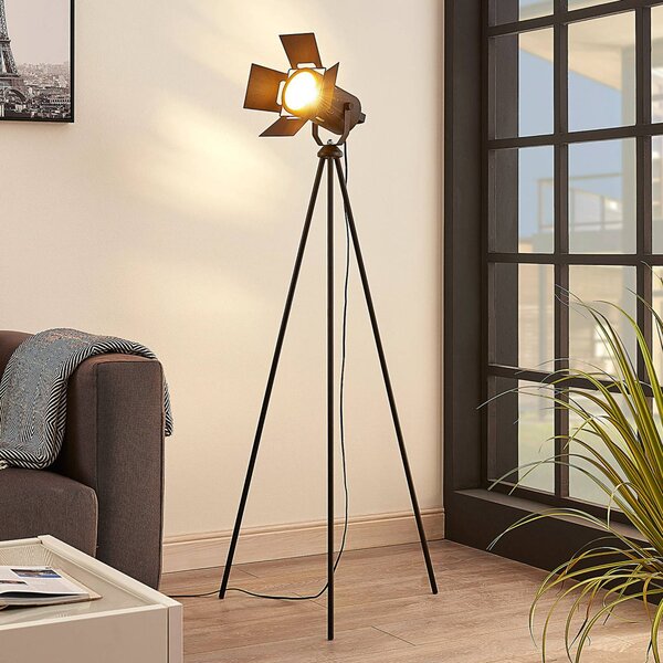 Trojnohá stojaca lampa Devon v čiernom, Čierna, Obývacia izba / jedáleň, kov, Moderný, Stojacie svietidlo