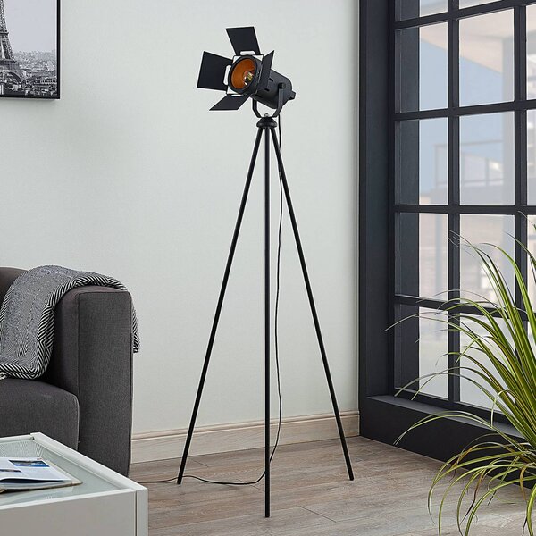 Trojnohá stojaca lampa Devon v čiernom, Čierna, Obývacia izba / jedáleň, kov, Moderný, Stojacie svietidlo