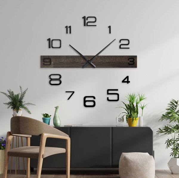 Minimalistické elegantné hodiny na stenu dubové drevo - POPOKLES: Strieborné ručičky 80 cm 4651-113132 MAS023-3169-SILVER-80