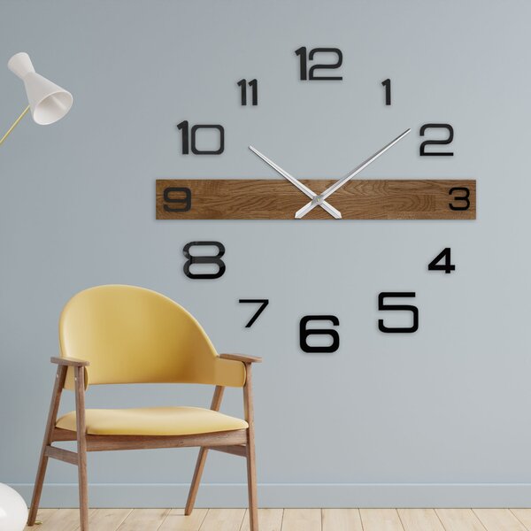Minimalistické drevené hodiny do obývačky | ROKLAKLES: Strieborné ručičky 80 cm 4652-113116 MAS023-3072-SILVER-80