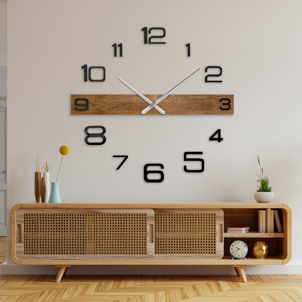Minimalistické drevené hodiny do obývačky | ROKLAKLES: Strieborné ručičky 80 cm 4652-113116 MAS023-3072-SILVER-80