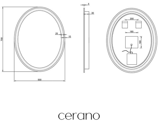 CERANO - Kúpeľňové LED zrkadlo Cielo - 50x70 cm