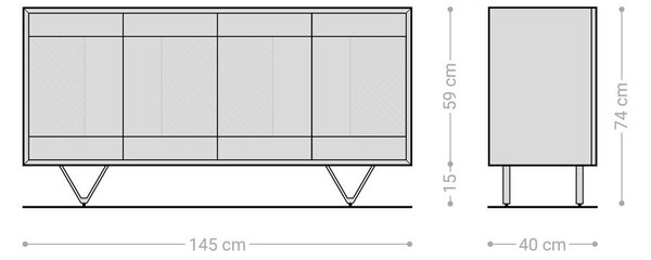 DELIFE Komoda Manjula 145 cm mango hnedá 4 dvierka podstava v tvare V kov čierna