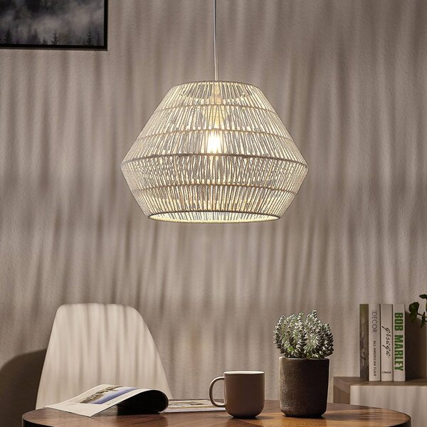 Lindby Závesná lampa Ottavio z pleteného papiera, biela, Biela / opálová, Obývacia izba / jedáleň, Papier / lunolit / lunopal, Moderný, Závesné svietidlo