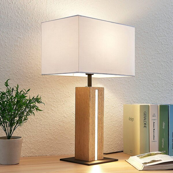 Lindby Stolná lampa Garry, 2-lampa, biela, drevo, 53 cm, E27, Biela / opálová, Obývacia izba / jedáleň, Textil / látka / hodváb, Moderný, Stojacie svietidlo