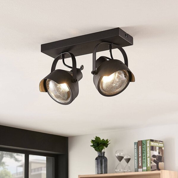 Reflektorová stropná lampa Henega čierna, 2 svetlá, Čierna, Obývacia izba / jedáleň, kov, Industriálny dizajn, Stropné svetlo