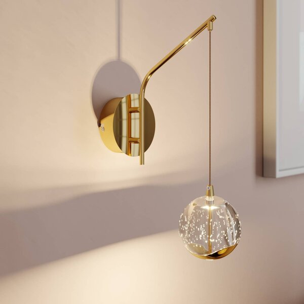 Lucande Nástenné svietidlo LED Hayley, zlatá farba, sklo, výška 34 cm, Jasné / priehľadné, Obývacia izba / jedáleň, Sklo, Moderný, Nástenné svietidlo