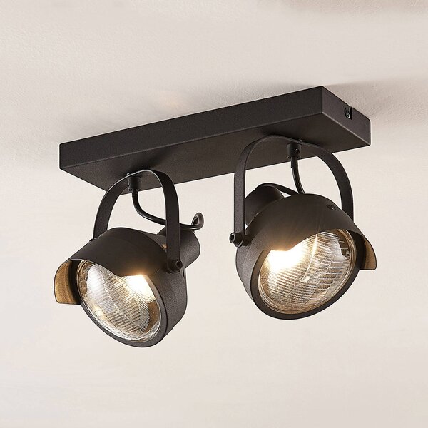 Reflektorová stropná lampa Henega čierna, 2 svetlá, Čierna, Obývacia izba / jedáleň, kov, Industriálny dizajn, Stropné svetlo