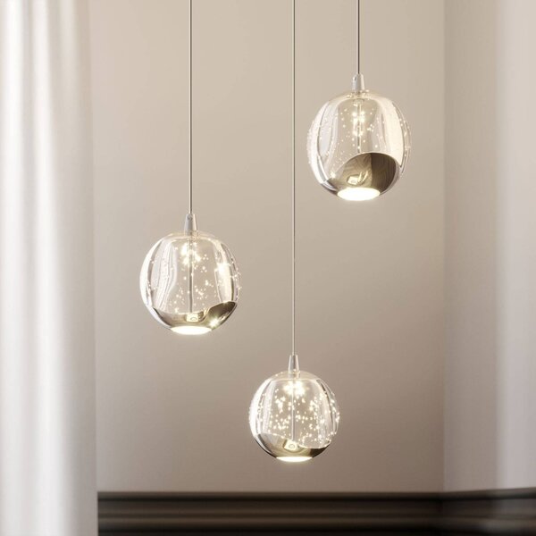 Lucande LED závesné svietidlo Hayley, Ø 25 cm, 3 svetlá, chróm, sklo, Jasné / priehľadné, Obývacia izba / jedáleň, Sklo, Moderný, Závesné svietidlo