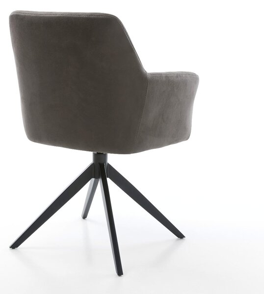 DELIFE Jedálenská stolička Xana-Flex s opierkami mikrovlákno antracit vintage krížová podstava široká čierna 360° otočná hojdacia funkcia vrecková pružina