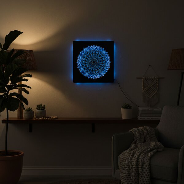 LED drevený obraz Mandala – podsvietená mandala | BAKE: HDF - Orech LED RGB multicolor 30 cm 4698-112148 LED0251