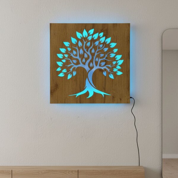 Podsvietený drevený obraz „Strom života“ LED nástenná dekorácia | BAKE: HDF - Orech LED RGB multicolor 30 cm 4697-112103 LED0564