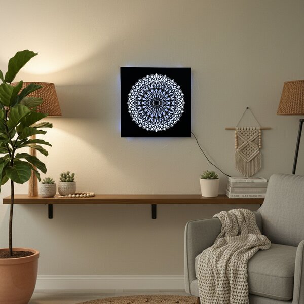 LED drevený obraz Mandala – podsvietená mandala | BAKE: HDF - Orech LED RGB multicolor 30 cm 4698-112148 LED0251