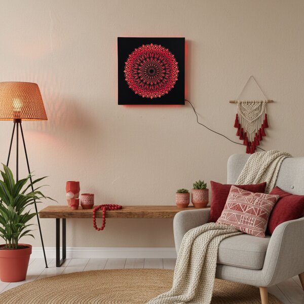 LED drevený obraz Mandala – podsvietená mandala | BAKE: HDF - Orech LED RGB multicolor 30 cm 4698-112148 LED0251